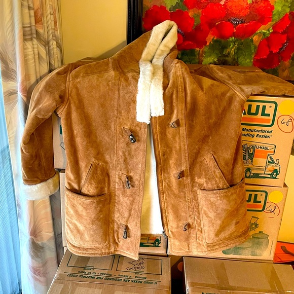 Covington Leather Suede Coat, faux fur lining - Picture 2 of 7